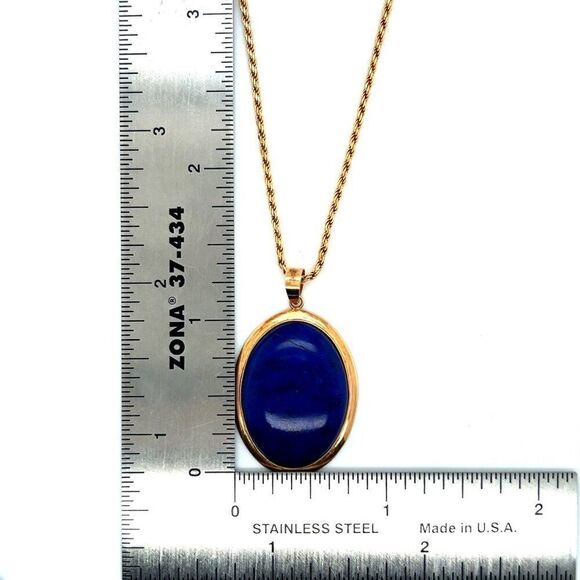 14k Gold Lapis Lazuli Pendant Necklace - Picture 8 of 8